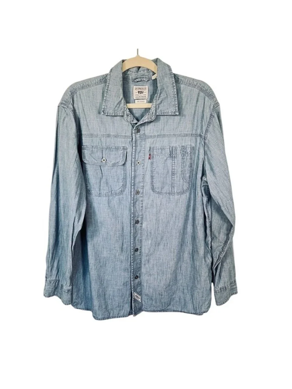 Lot 3 Levis Auburn Worker Mens L Cotton Long Sleeve Work Shirts Green Blue Cream